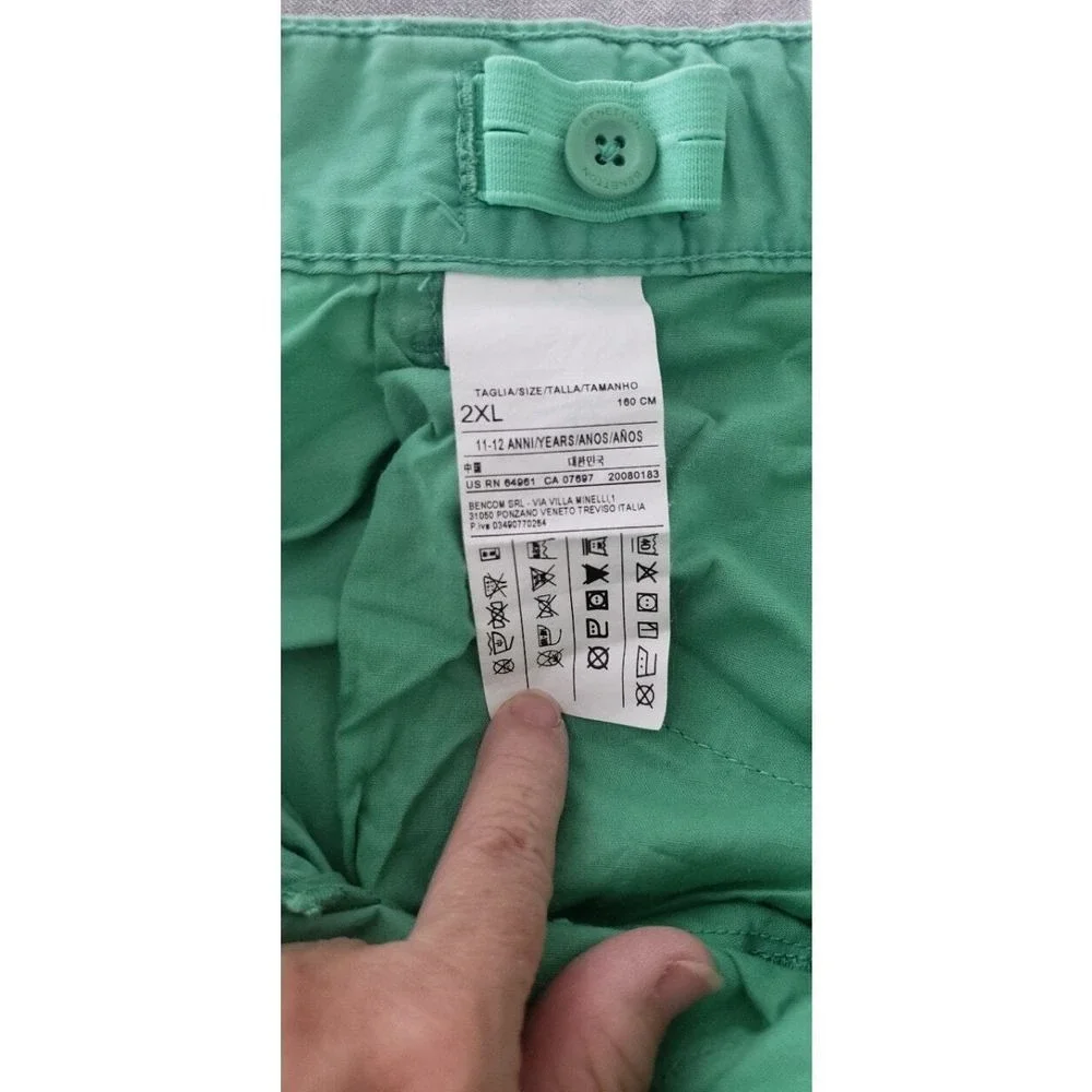 United Colors of Benetton Boys Mint Green Chino Shorts Skate Patch Size 2XL 12Y